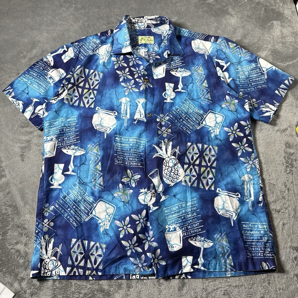 Vintage 60s Ui Maikai‎ Hawaiian Shirt Mens L Beverage Pineapples Cotton